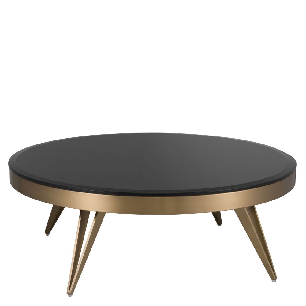 Masuta de cafea Rotunda din Otel inoxidabil si Sticla securizata Auriu/Negru D90xH33cm Rocco