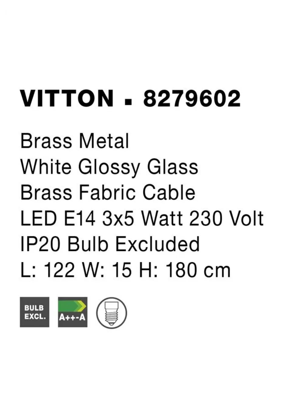 Lustra structura din Metal Auriu si abajur din Sticla Alb H180xL122cm IP20 VITTON