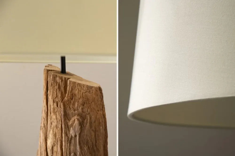 Lampa de podea din Lemn Maro si Textil Alb H177xD55cm Barracuda