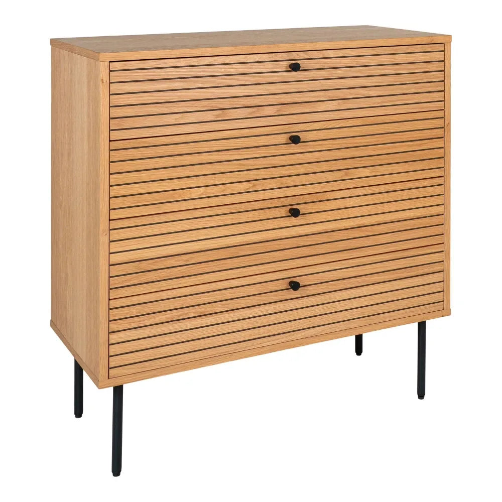 Comoda 4 setare din Furnir de stejar/MDF Maro si Metal Negru L80xH85cm Kyoto