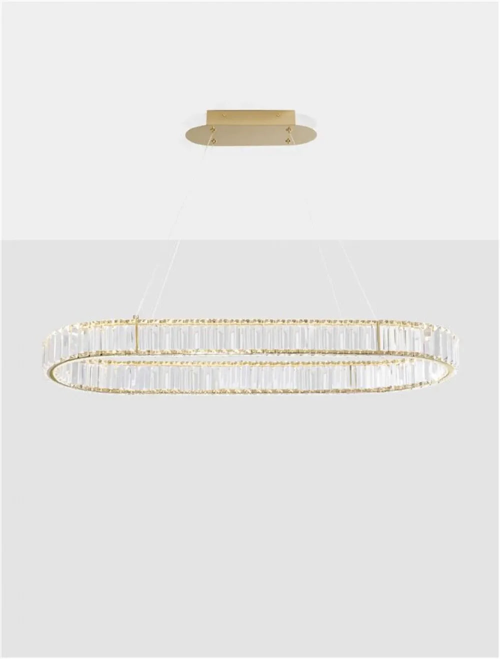 Lustra structura din Metal Auriu si abajur din Cristal Transparent H150xL92cm IP20 48W 4505lm 3500k AURELIA