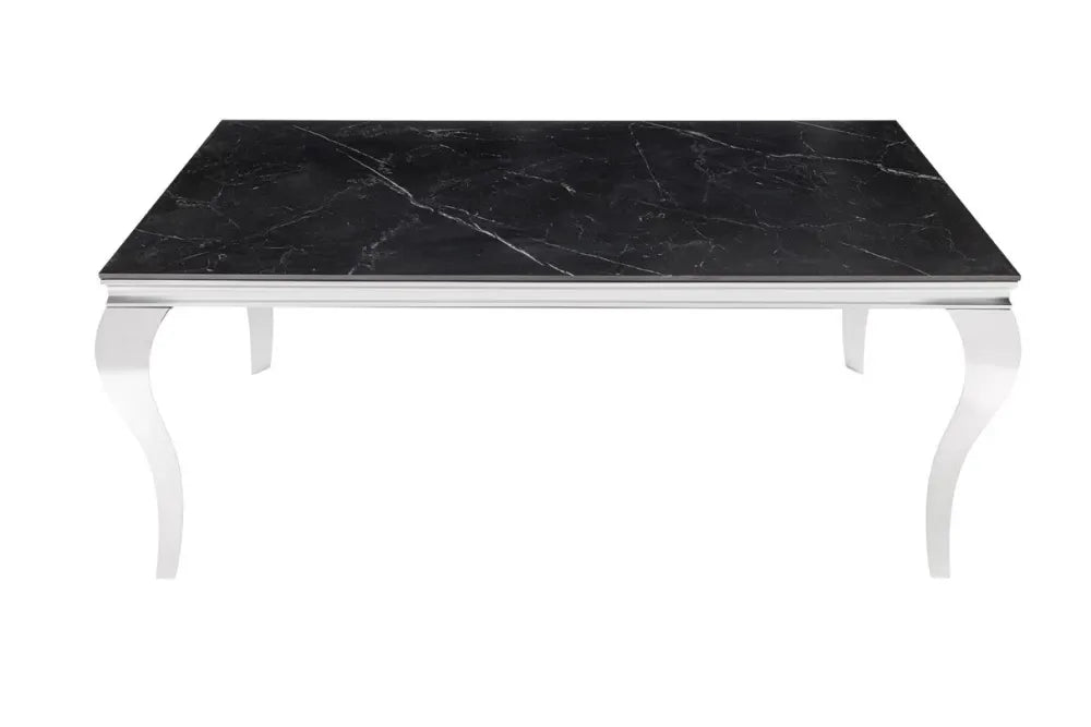 Masa din Piatra sinterizata Negru si Otel inoxidabil Argintiu L180xH75cm Modern barock
