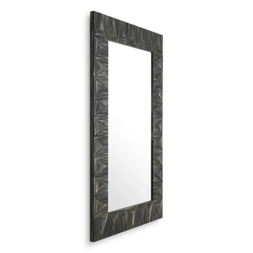Oglinda cu rama din MDF/Paie Gri carbune L90xH140.5cm Belmont Eichholtz