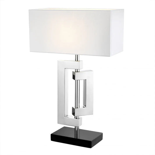 Veioza din Metal/Granit Argintiu/Negru si Stofa Alb H64xL40cm Leroux Eichholtz