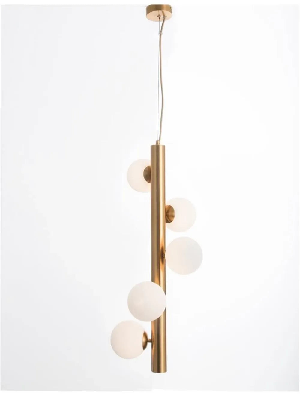 Pendul 5 becuri structura din Metal Alama antichizata si abajur din Sticla Alb H150xL31.5cm IP20 JAKLIN