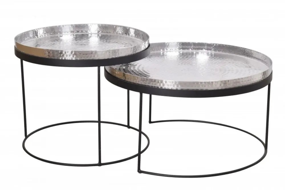 Set 2 masute de cafea Rotunde din Metal Argintiu/Negru D46/57xH32/40cm Elements