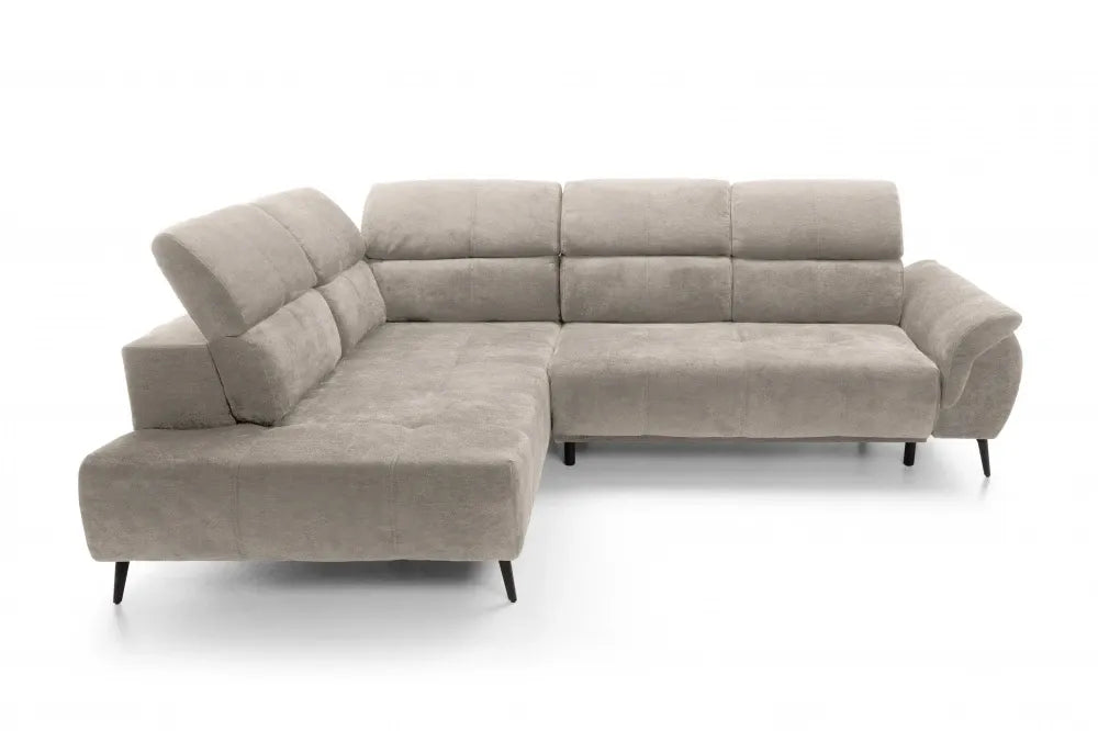 Coltar extensibil electric tapitat cu Chenille Bej cu lada depozitare Genova II
