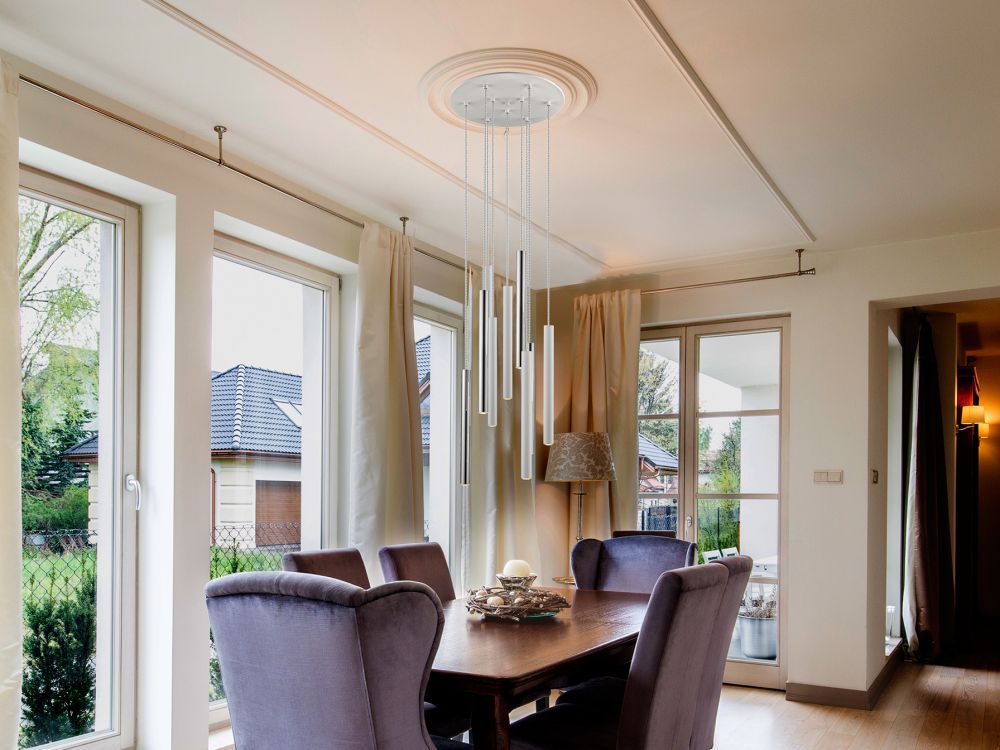 Lustra rotunda cu inaltime reglabila din Metal Alb/Argintiu cu LED  D42xH140cm Varas