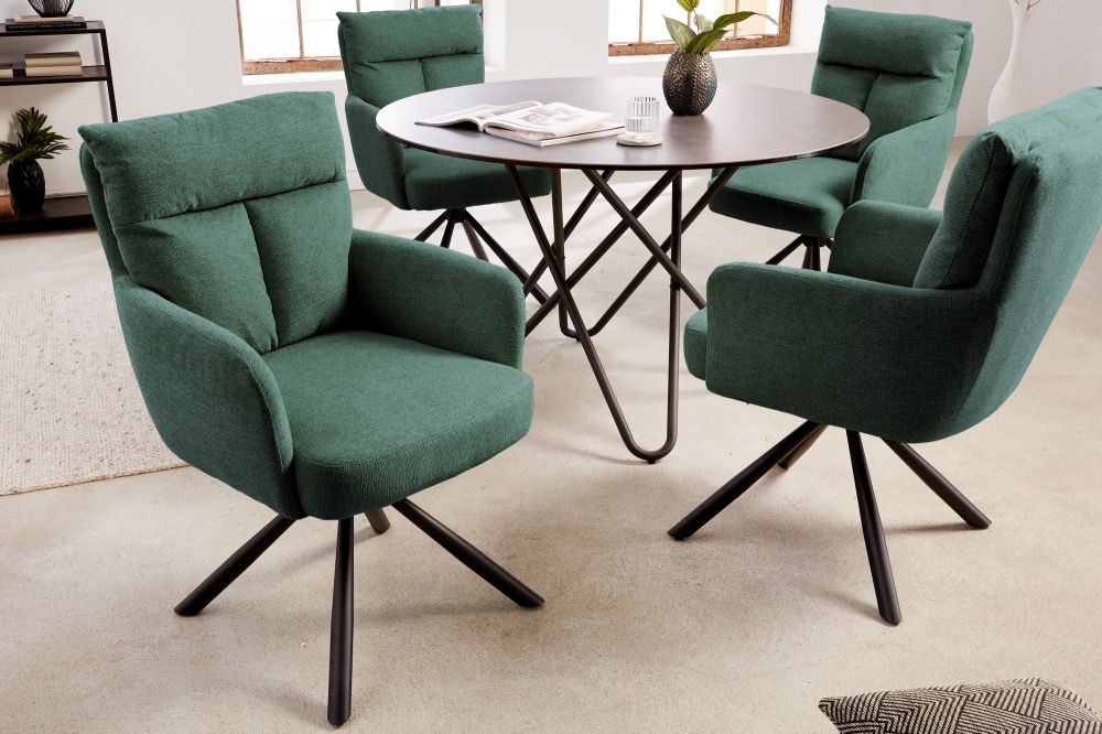 Set 2 scaune rotative tapitat cu Stofa Verde cu picioare din Metal Negru H92xL60xA67cm Big George Retro