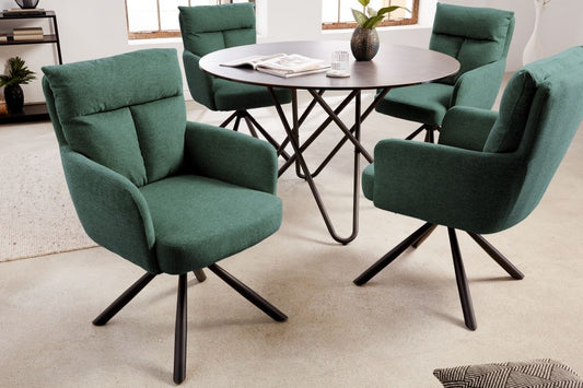 Set 2 scaune rotative tapitat cu Stofa Verde cu picioare din Metal Negru H92xL60xA67cm Big George Retro