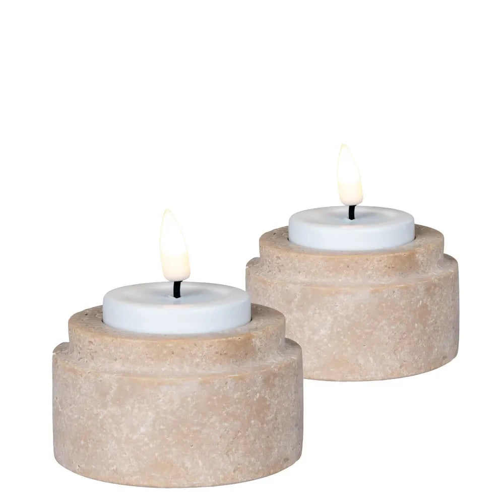 Set 2 suporturi lumanari din Travertin Bej H4,5xD7cm HN0908