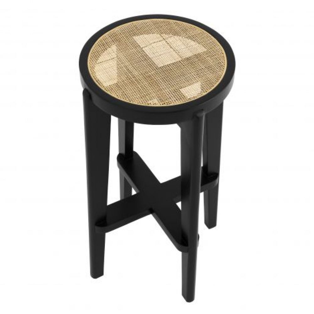 Scaun de bar din Ratan Bej cu picioare din Lemn Negru H77xL44xA44cm Dareau