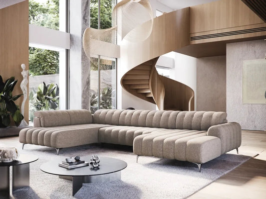Coltar extensibil electric in forma de U tapitat cu Stofa Bej inchis Padova III