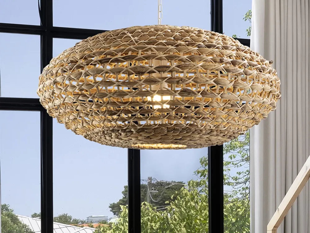 Pendul din Metal Alb si Ratan Maro H220xD60cm Nana