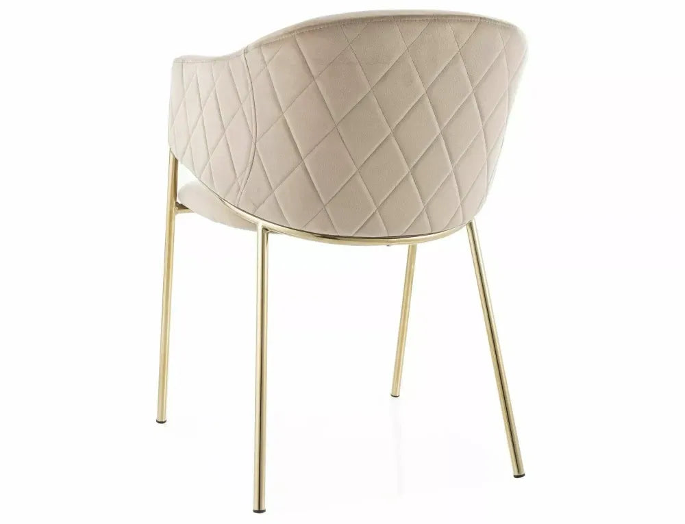 Scaun tapitat cu Catifea Bej cu picioare din Metal Auriu H77xL55xA45cm Bono