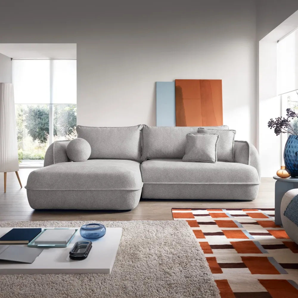 Coltar extensibil cu spatiu depozitare din Stofa Gri deschis Visby