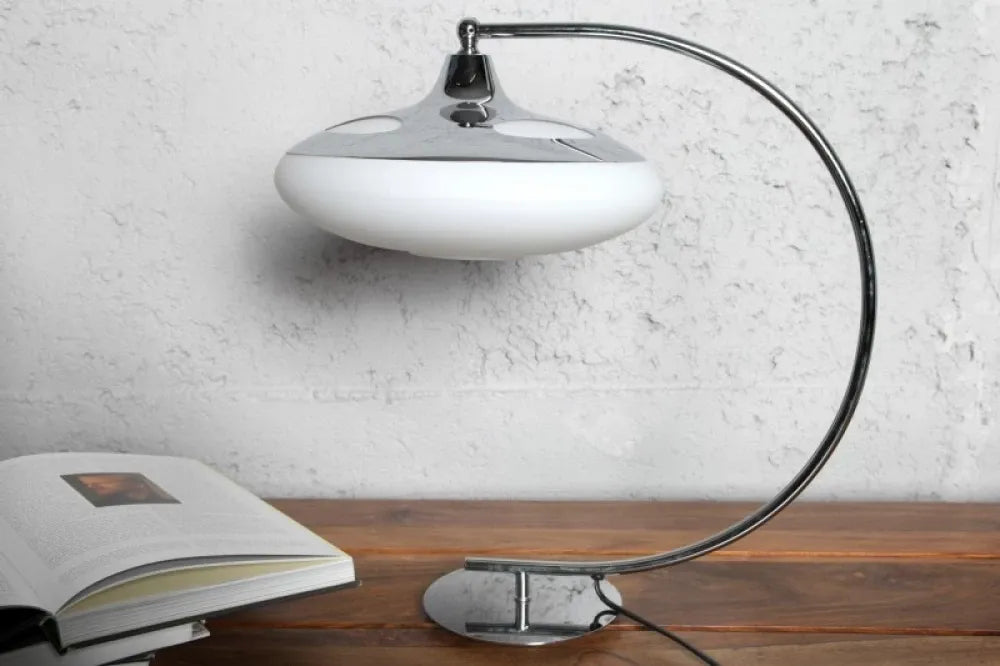 Veioza din Metal Argintiu si Sticla Alb H45xD45cm Luna