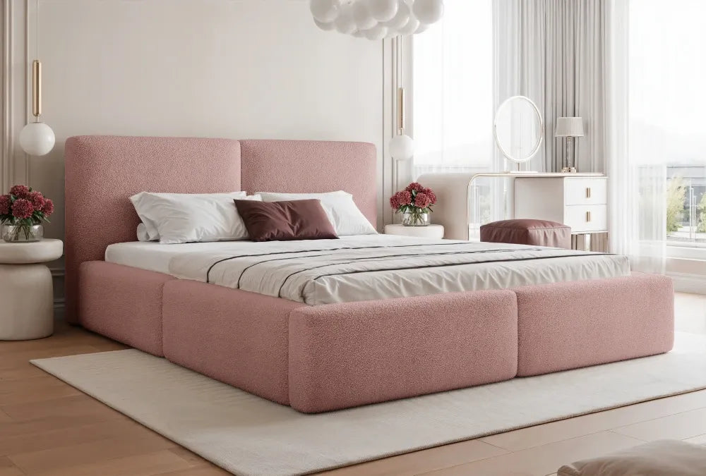 Pat 180 x 200 tapitat cu Stofa boucle Now or never Roz Elara