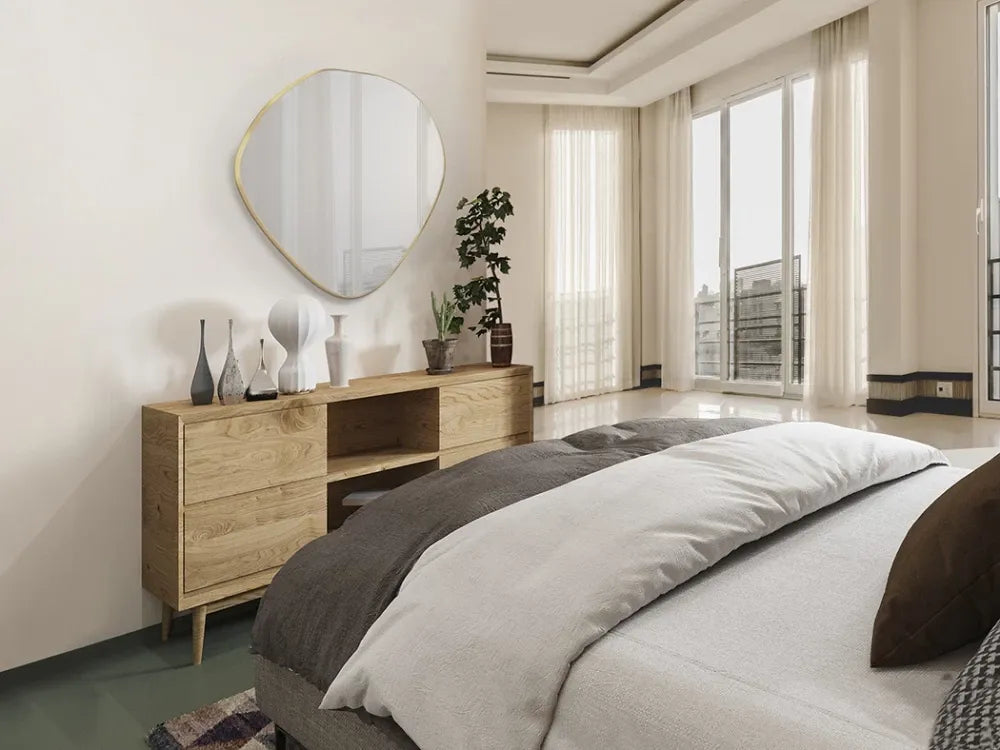 Oglinda Asimetrica cu rama din MDF Auriu H80xL80xA4cm Mimo