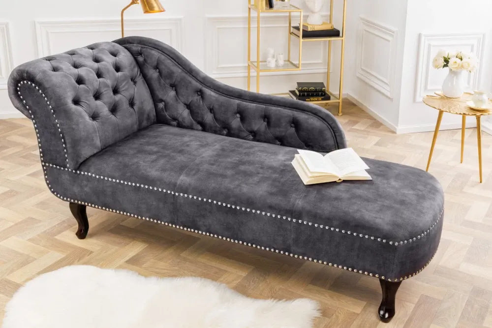 Sezlong tapitat cu Catifea Gri L170cm Chesterfield