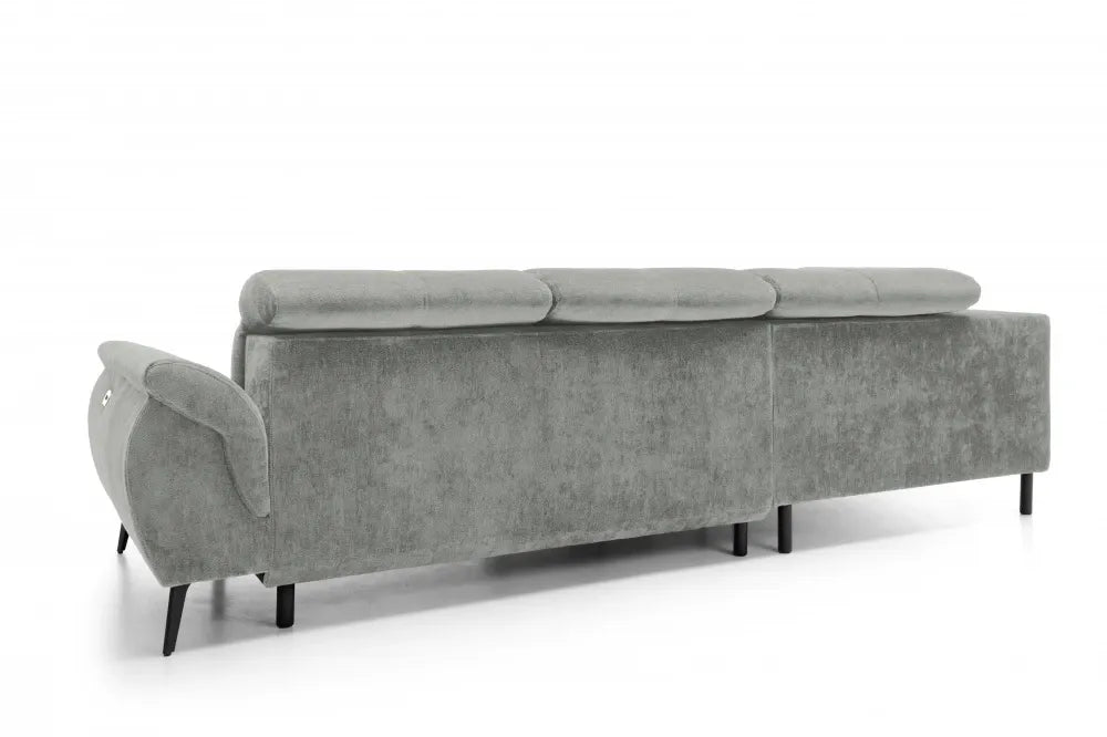 Coltar extensibil electric tapitat cu Chenille Gri deschis cu lada depozitare Genova II