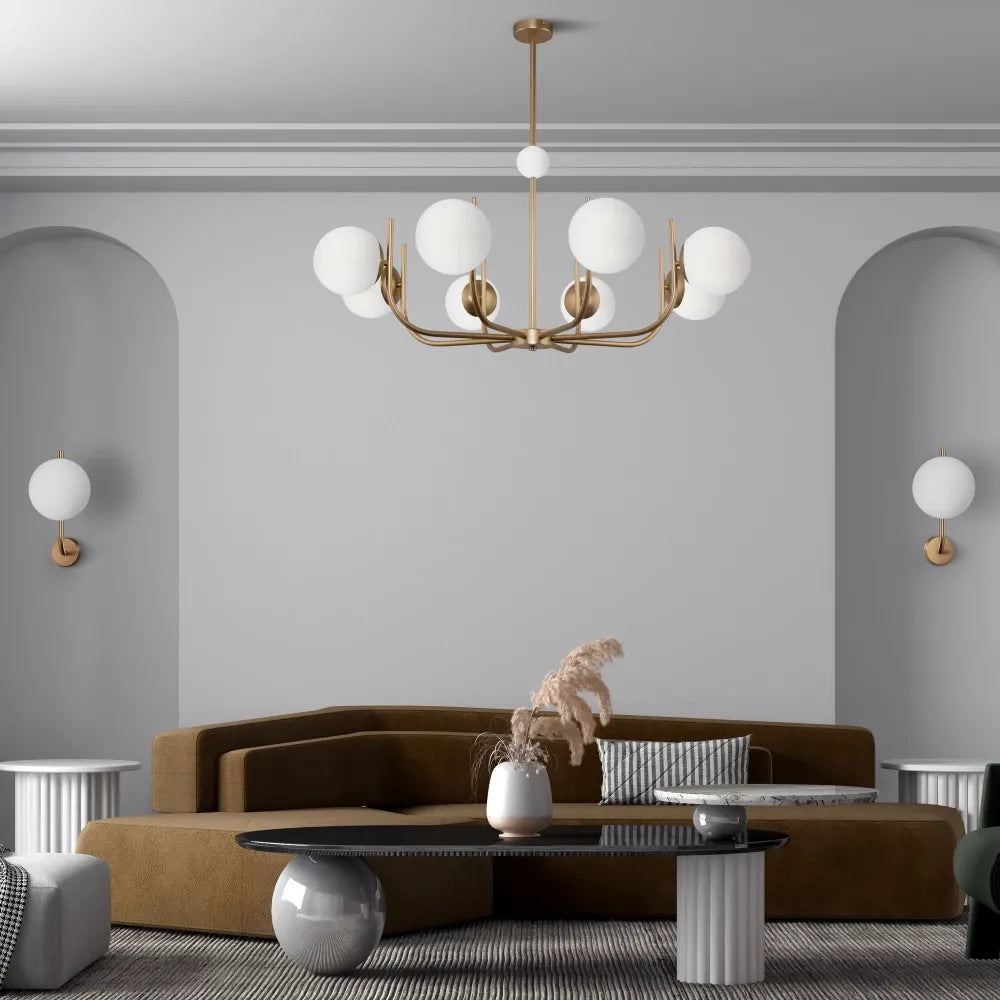 Lustra rotunda din Sticla Alb cu 8 becuri D103xH79cm Rendez-vous