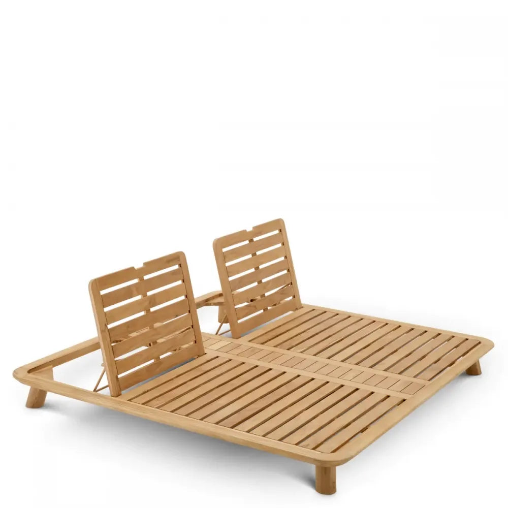 Sezlong dublu exterior din Lemn de tec Maro si Stofa Bej H96xL210cm Weston Eichholtz