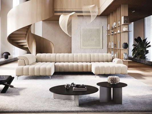 Coltar extensibil electric in forma de U tapitat cu Stofa Bej Padova III