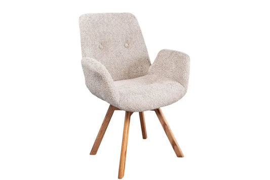 Set 2 scaune rotative tapitat cu Stofa Boucle Bej cu picioare din Lemn de stejar Maro H85xL61xA63cm Baltic