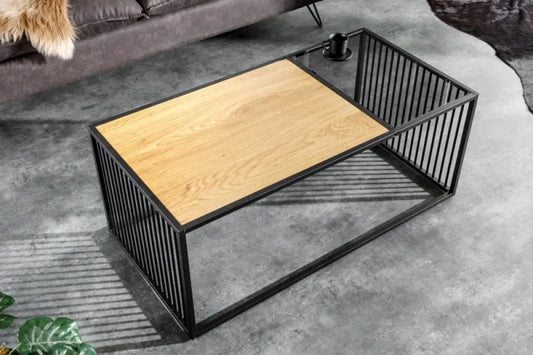 Masuta de cafea Dreptunghiulara din MDF+Sticla securizata Maro si Metal Negru L100xH40cm Architecture