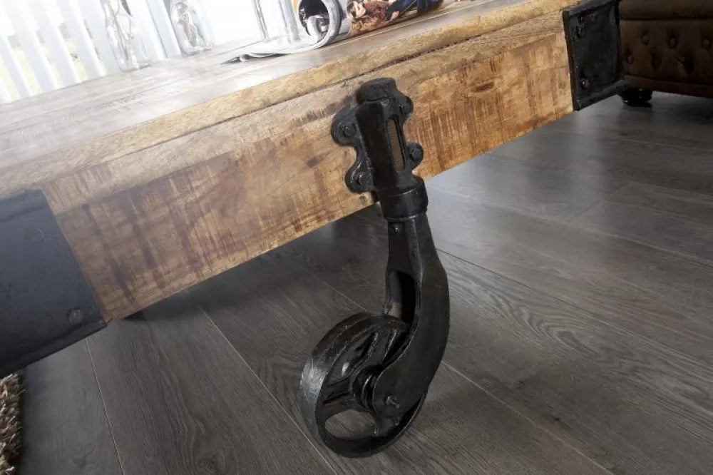 Masuta de cafea Dreptunghiulara din Lemn masiv de mango Maro si Metal Negru L160xH40cm Railway