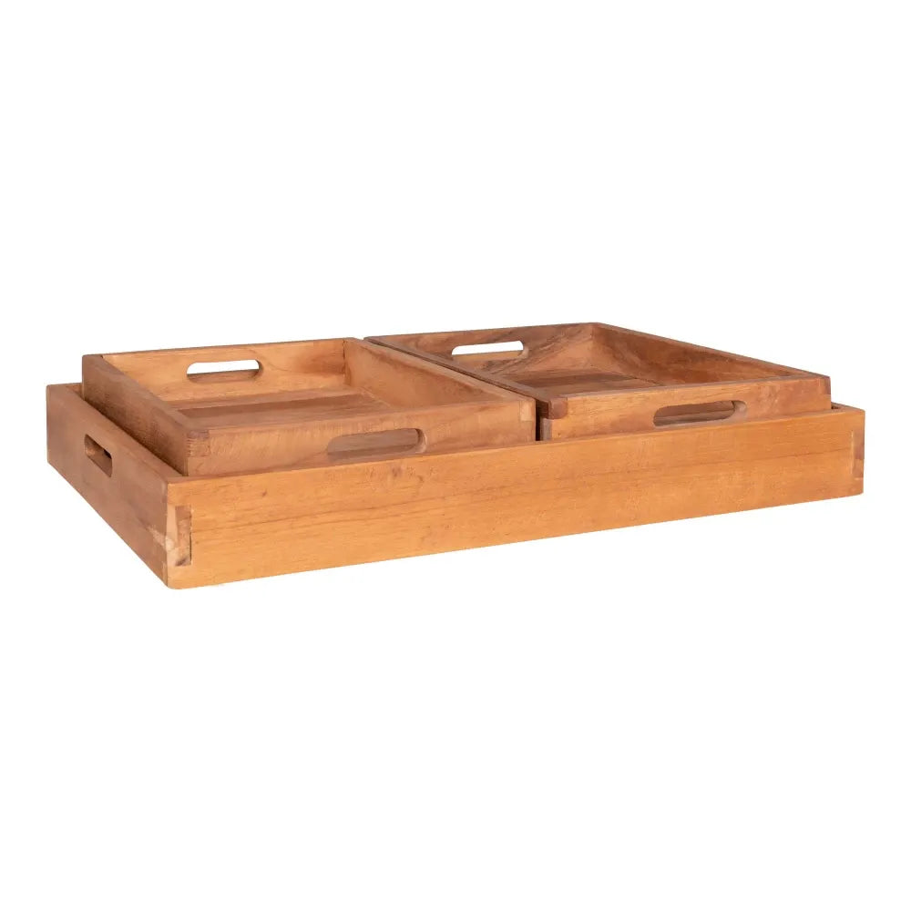 Set 3 tavi decorative din Lemn de tec Maro H5xL26-39cm Faro