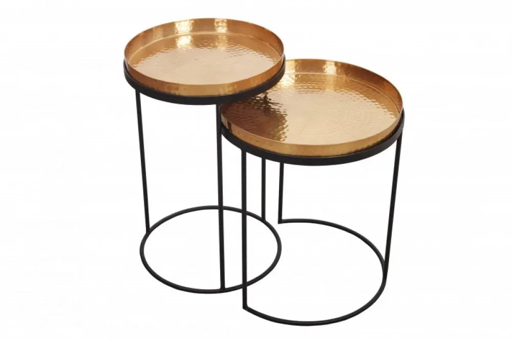Set 2 masute de colt Rotunde din Metal Auriu/Negru D34/39xH46/53cm Elements