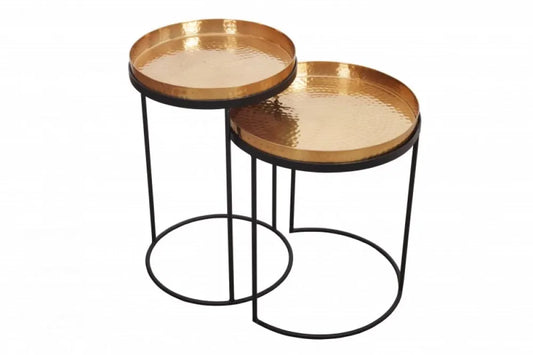 Set 2 masute de colt Rotunde din Metal Auriu/Negru D34/39xH46/53cm Elements