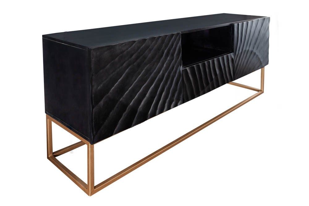 Comoda TV din Lemn masiv de mango si Metal Negru/ Auriu Scorpion L160xH65cm