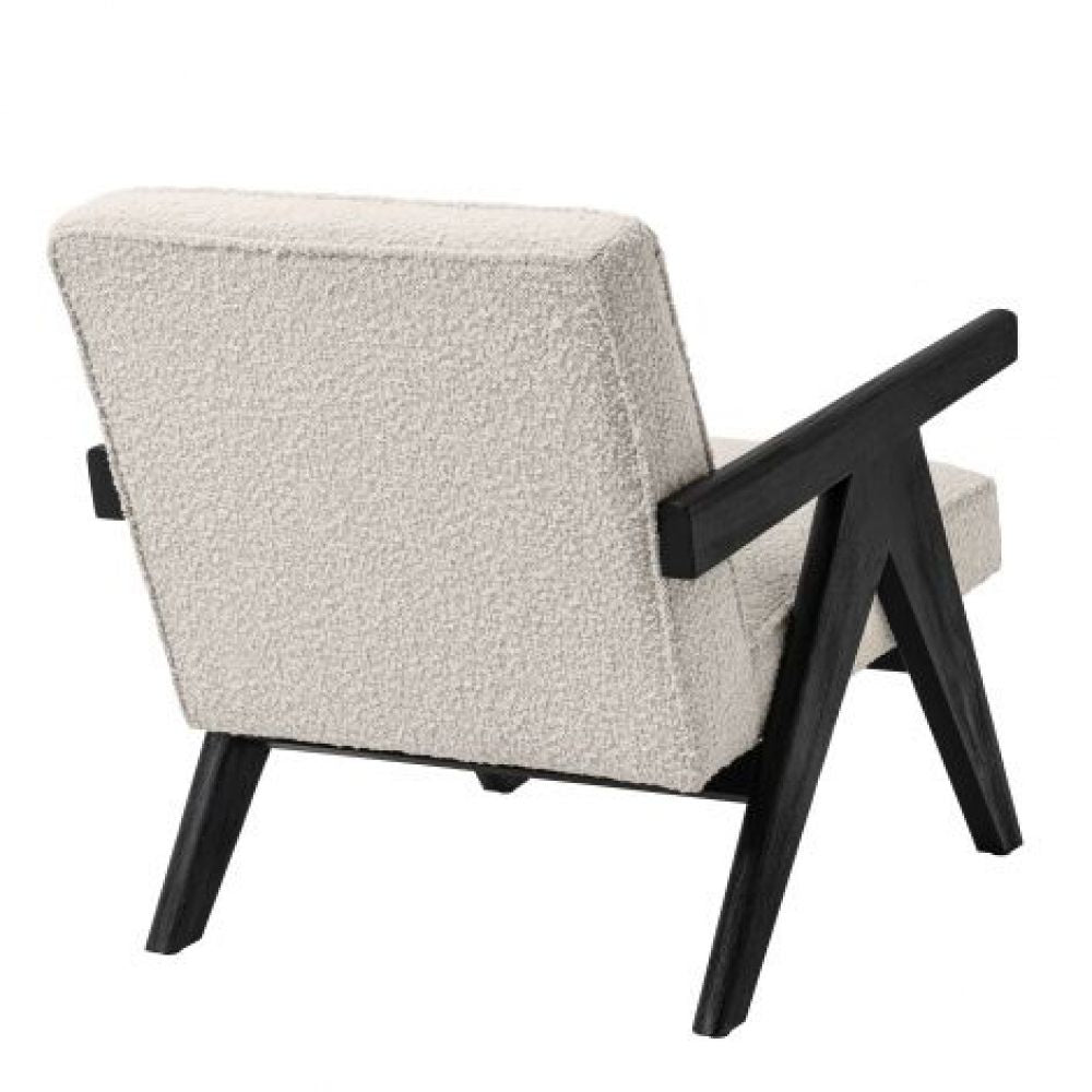Fotoliu tapitat cu Boucle Crem cu baza din Lemn masiv de stejar Negru H68xL59xA82cm Greta