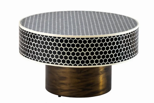 Masuta de cafea din Polirasina/Oase Negru/Alb si Metal Auriu L60xH35cm Harmony nature