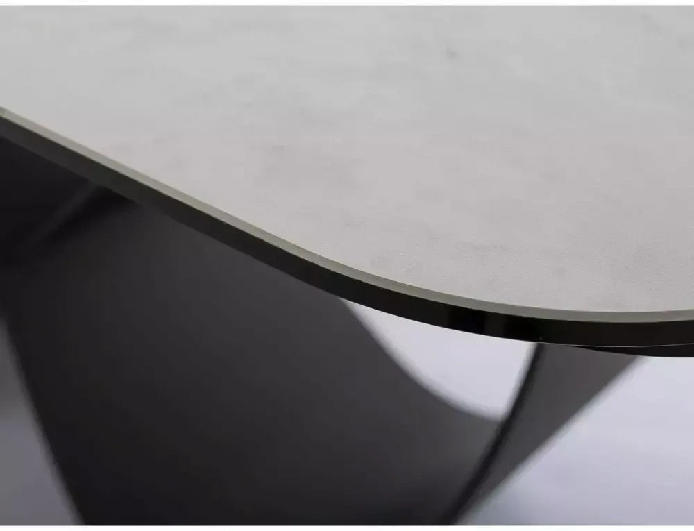 Masa Extensibila de 12 persoane din Sticla securizata+Ceramica Alb nature cloud si Metal Negru mat L160-240xH76cm Infinity