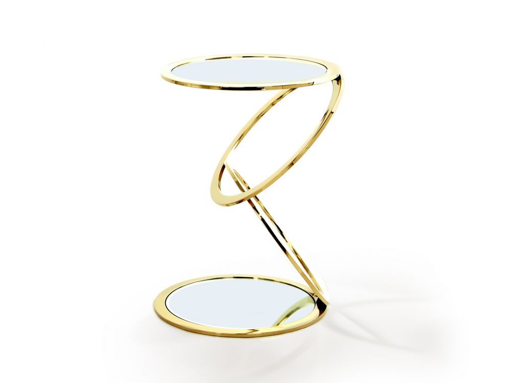 Masuta de colt rotunda din sticla securizata si otel inoxidabil transparent/Auriu D45xH65cm Aros