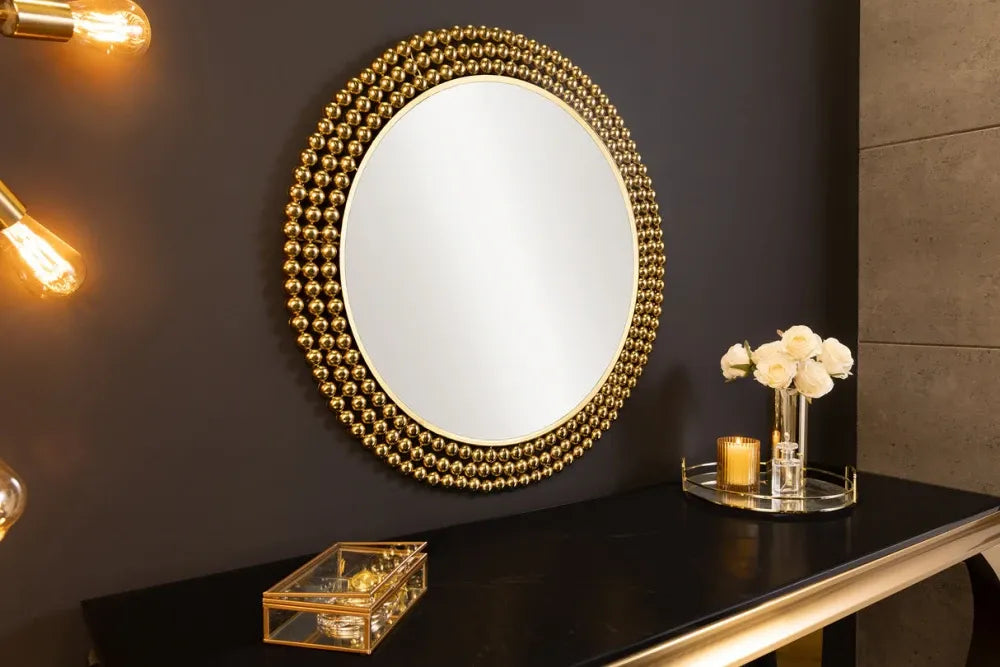 Oglinda cu rama din Metal Auriu D76cm Pearls