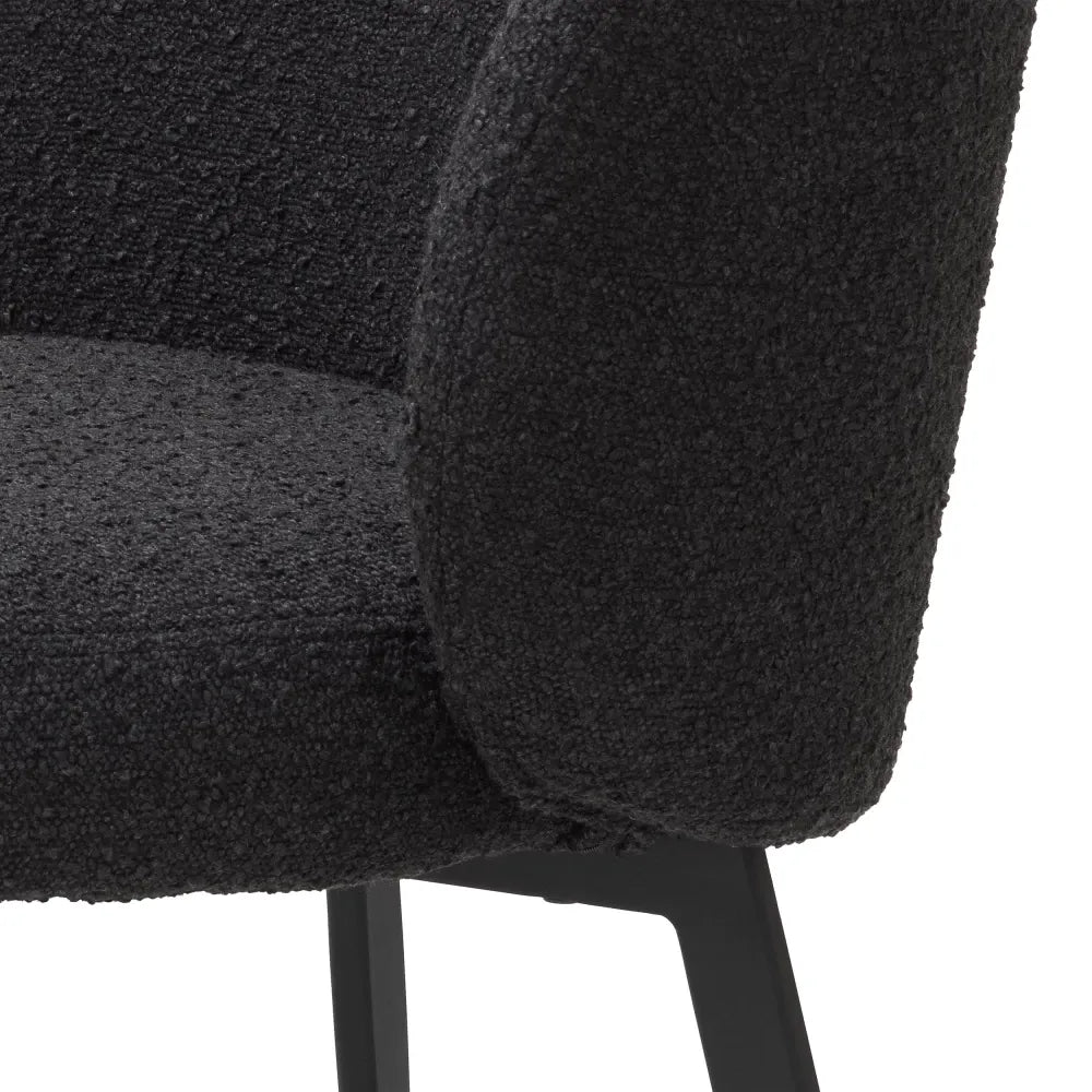 Set 2 scaune tapitat cu Stofa boucle Negru cu picioare din Metal Negru H79xL56xA58cm Lloyd Eichholtz