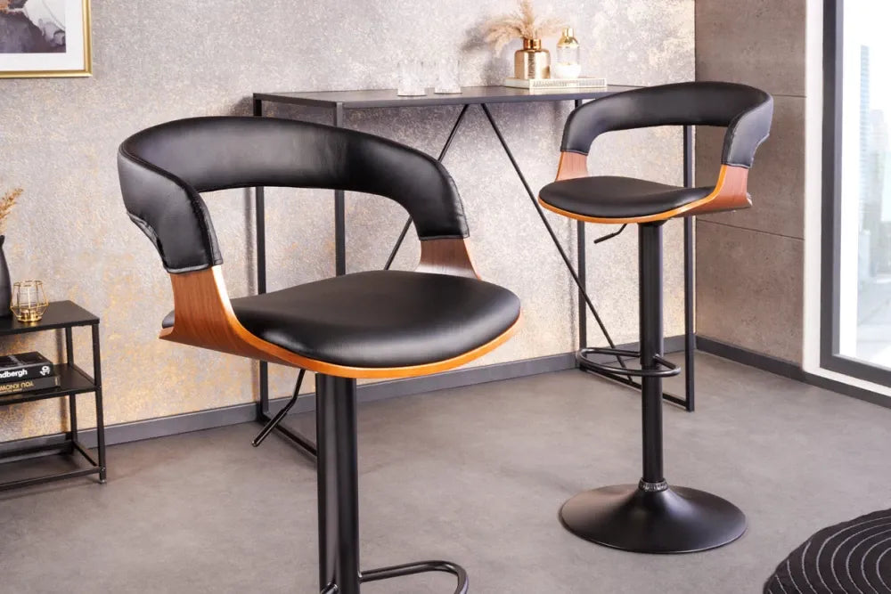 Scaun de bar din Metal Negru si Piele artificiala Negru H81-110xL50cm Manhattan