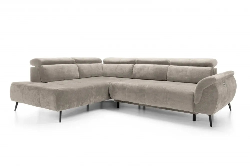 Coltar extensibil electric tapitat cu Chenille Bej cu lada depozitare Genova II