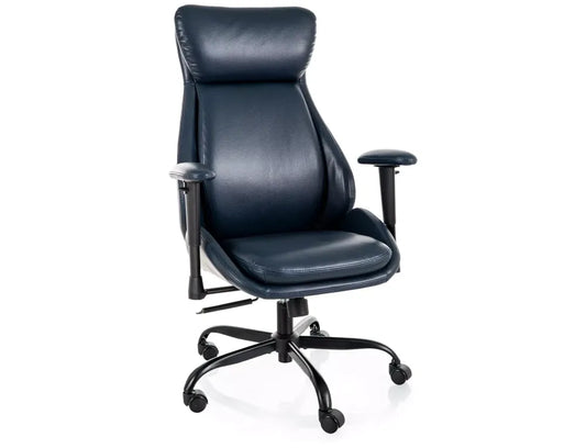 Scaun de birou din Piele ecologica Albastru si Metal Negru H110-120xL70xA72cm Q-092