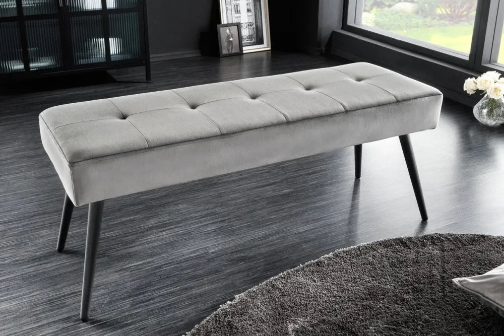 Bancheta din Metal Negru si Catifea Gri H42xL100cm Boutique