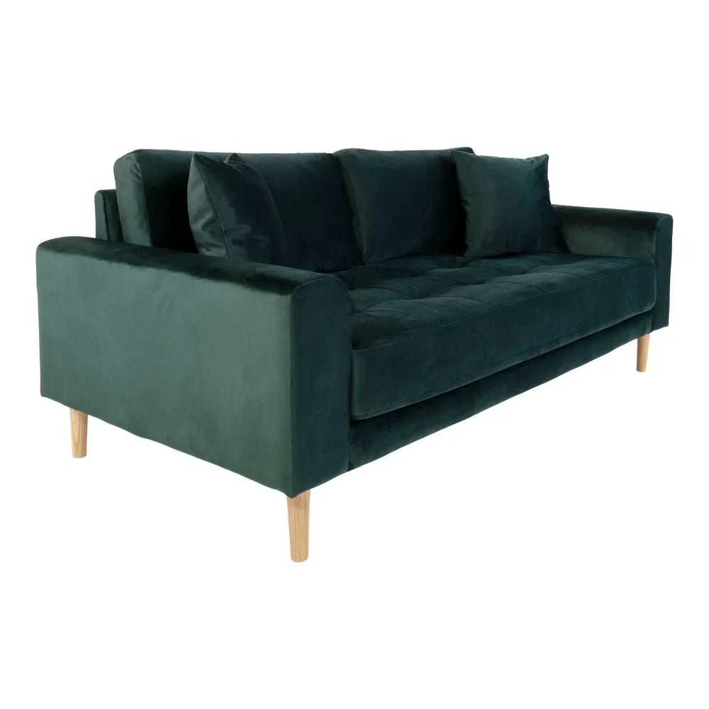 Canapea de 2 locuri cu picioare din lemn de fag maro tapitata cu Catifea Verde L180xH76cm Lido