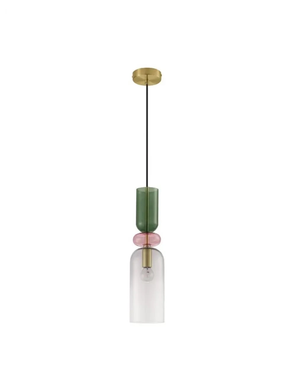 Pendul structura din Metal Negru/Auriu si abajur din Sticla Multicolor H198xL10.8cm IP20 MURANO