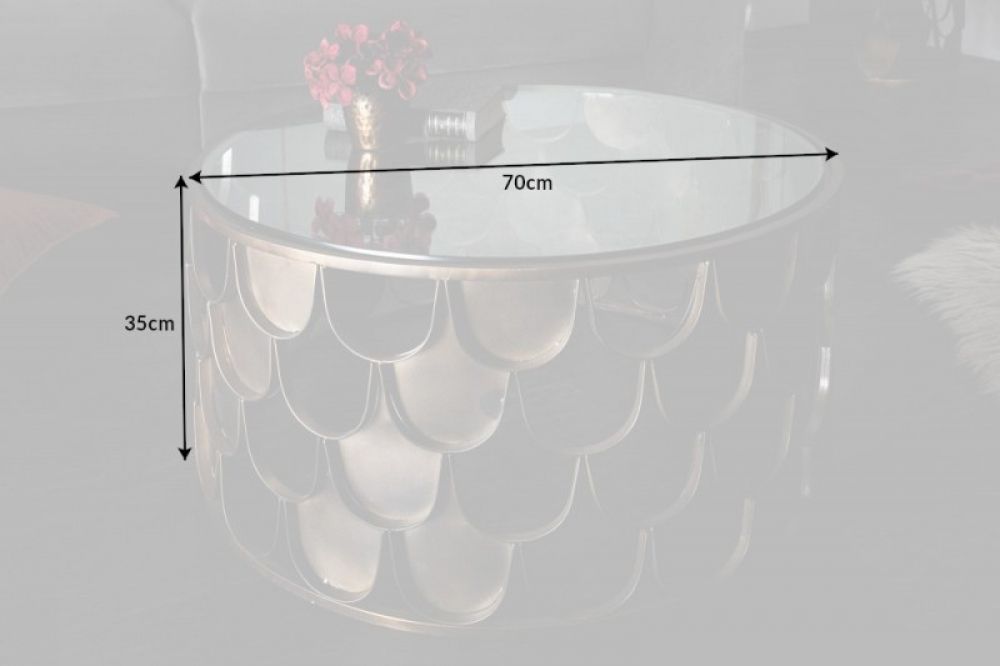 Masuta de cafea rotunda din sticla securizata si Metal transparent/Maro D70xH35cm Abstract