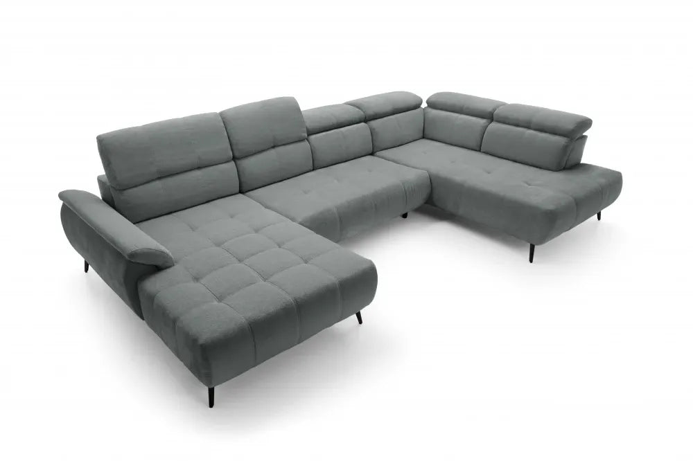 Coltar extensibil electric In forma de U  tapitat cu Chenille Gri inchis cu lada depozitare Genova III