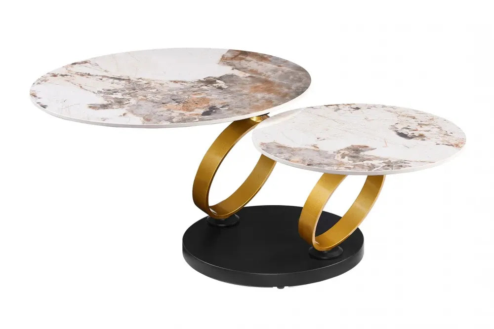 Masuta de cafea din Ceramica Multicolor si Metal Negru/ Auriu mat L135xH43cm DANCING RINGS